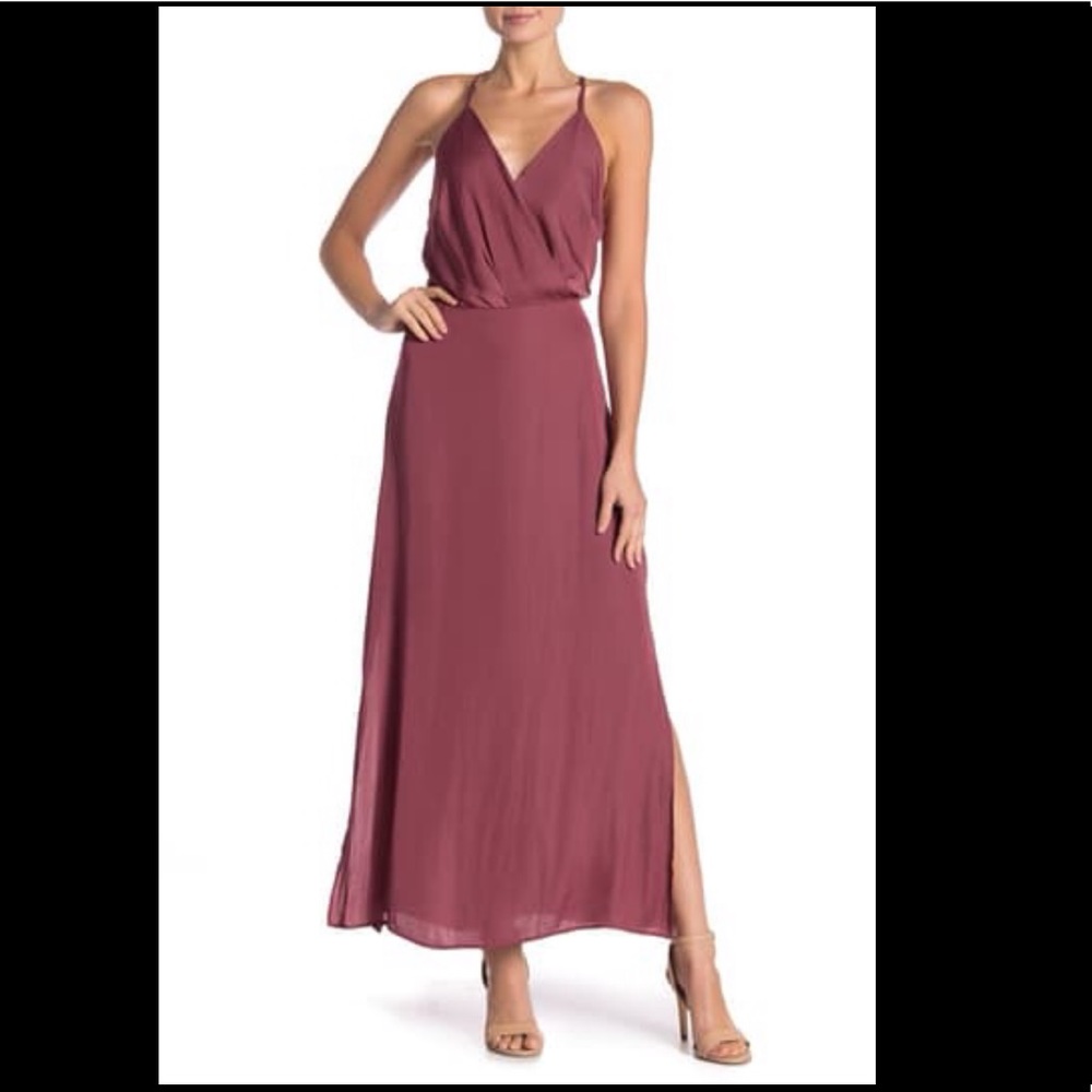 Vince Camuto Hammered Satin Wrap Front Maxi Dress